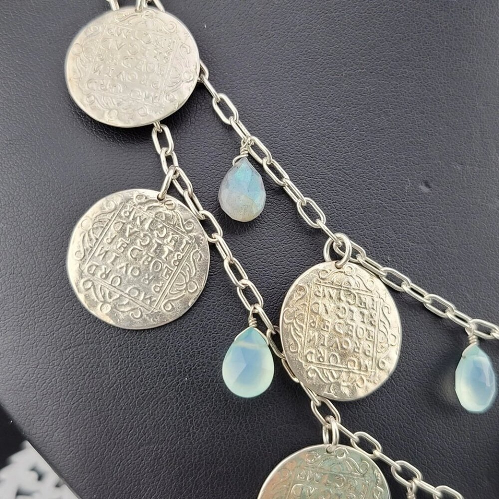 Stunning Riviera Labradorite Stella & Dot Multi Strand Greek Coin Necklace - Picture 3 of 8